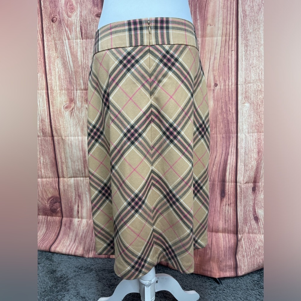 Lands’ End Tan black pink plaid wool blend knee length A-line skirt size 10 - Picture 10 of 16